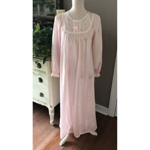 Vtg Merville Nylon Granny Gown Nightgown Cottagecore Modest Pink Women's Small